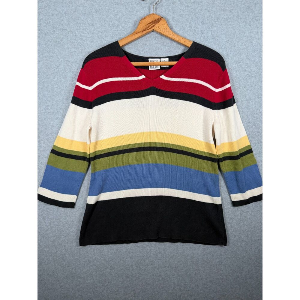 Vintage Field Gear Multicolor Striped V Neck Cotton Sweater Size M 3811
